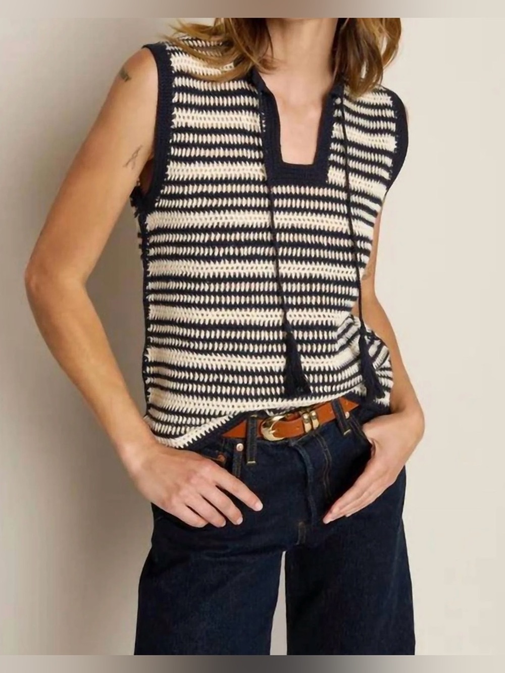NWT NATION LOS ANGELES PRISCILLA COTTON CROCHET STRIPE SWEATER TANK TOP BLUE SM
